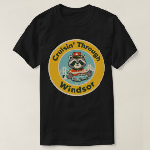 Vintage Windsor Ontario Retro Car and Racoon T-Shirt