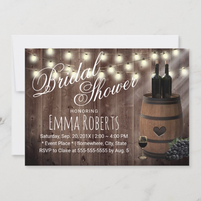 Vintage Wine Barrel Country Barn Bridal Shower Invitation (Front)
