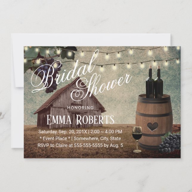 Vintage Wine Barrel Country Winery Bridal Shower Invitation (Front)