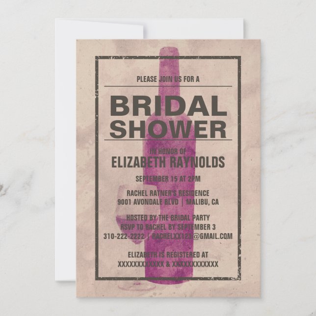 Vintage Wine Bottle Bridal Shower Invitations (Front)
