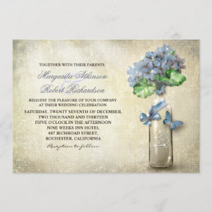 vintage wine bottle & flowers wedding invitation