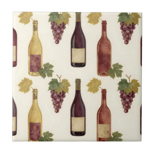 Vintage Wine Bottle Grapevine Pattern Ceramic Tile