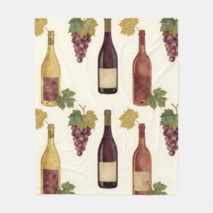 Vintage Wine Bottle Grapevine Pattern Fleece Blanket