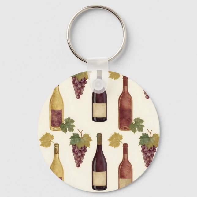 Vintage Wine Bottle Grapevine Pattern Key Ring (Front)