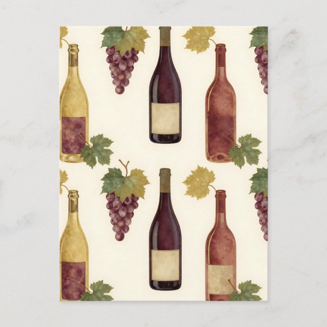 Vintage Wine Bottle Grapevine Pattern Postcard (Front)