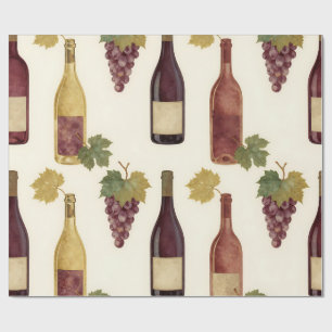 Vintage Wine Bottle Grapevine Pattern Wrapping Paper