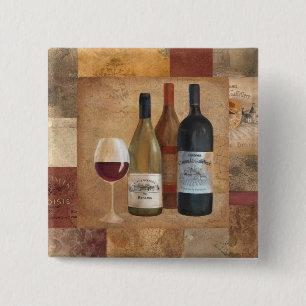 Vintage Wine Bottles and Wine Glass 15 Cm Square Badge