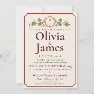 Vintage Wine Label Vineyard Wedding Invitation