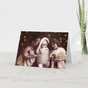 Vintage wine list Santa Claus Holiday Card