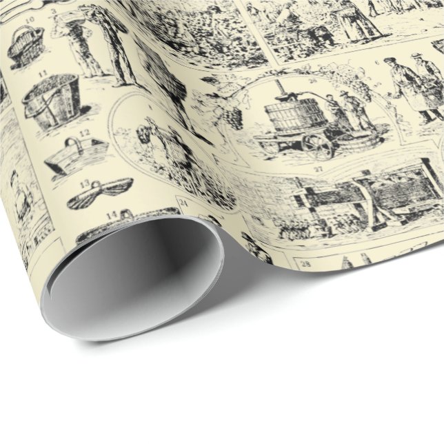 Vintage Wine Making Vineyard Pattern Wrapping Paper (Roll Corner)