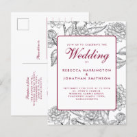 Vintage Wine Red Floral Wedding RSVP Invitation