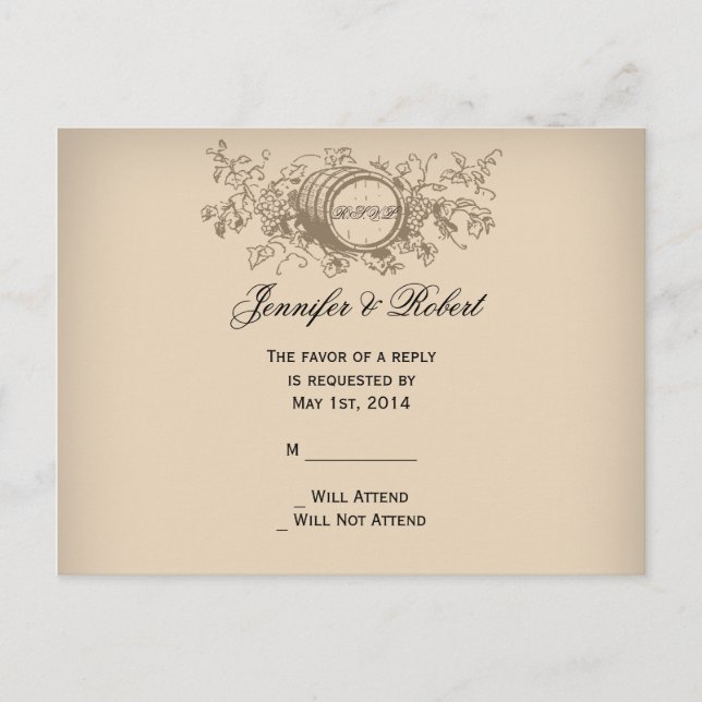 Vintage Winery Wedding RSVP Invitation Postcard (Front)