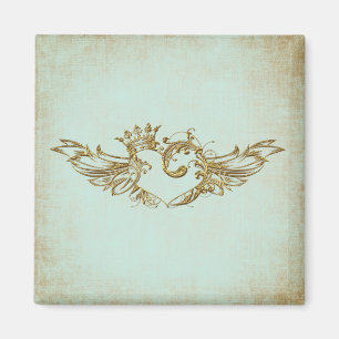Vintage Winged Heart Aqua Cream Magnet