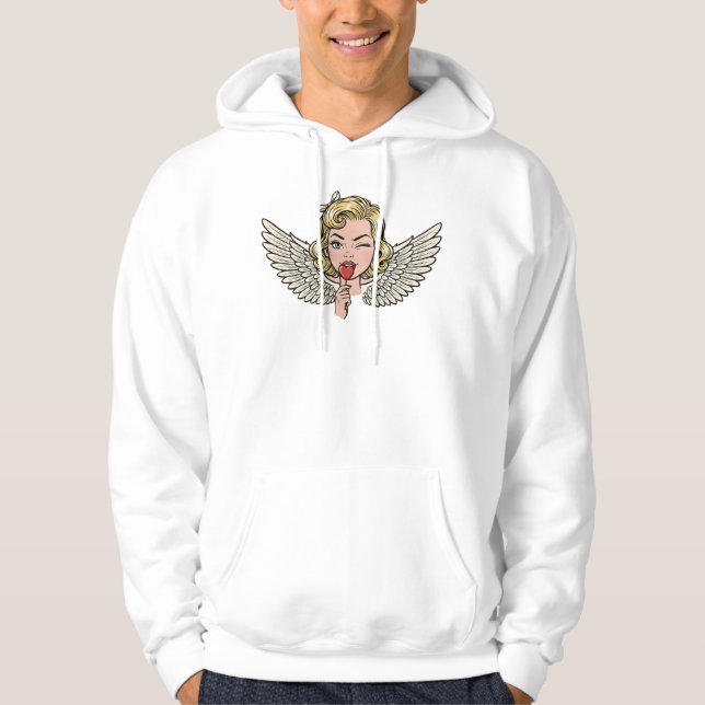 Vintage Wink Angel: Retro Pop Art Heart Hoodie (Front)