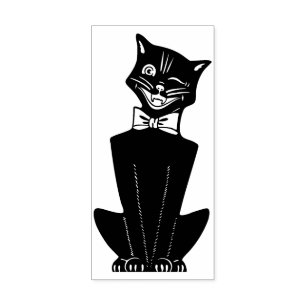 Vintage Winking Black Cat Rubber Stamp