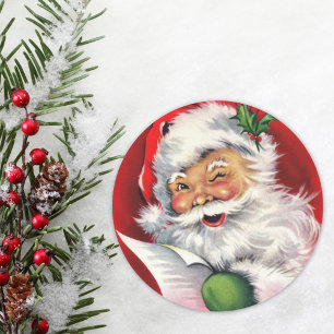 Vintage Winking Santa Checking His List Classic Round Sticker