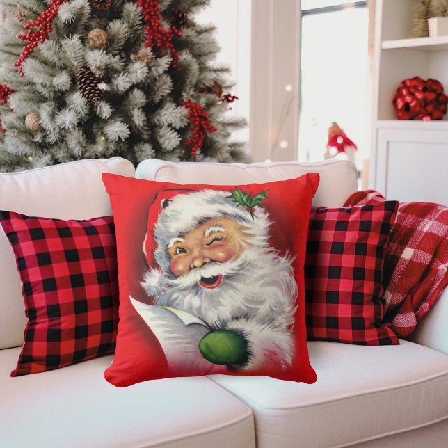 Vintage Winking Santa Claus Cushion (Vintage Winking Santa Claus Throw Pillow)