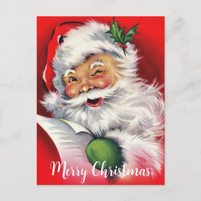 Vintage Winking Santa Claus Custom Holiday Postcard (Front)