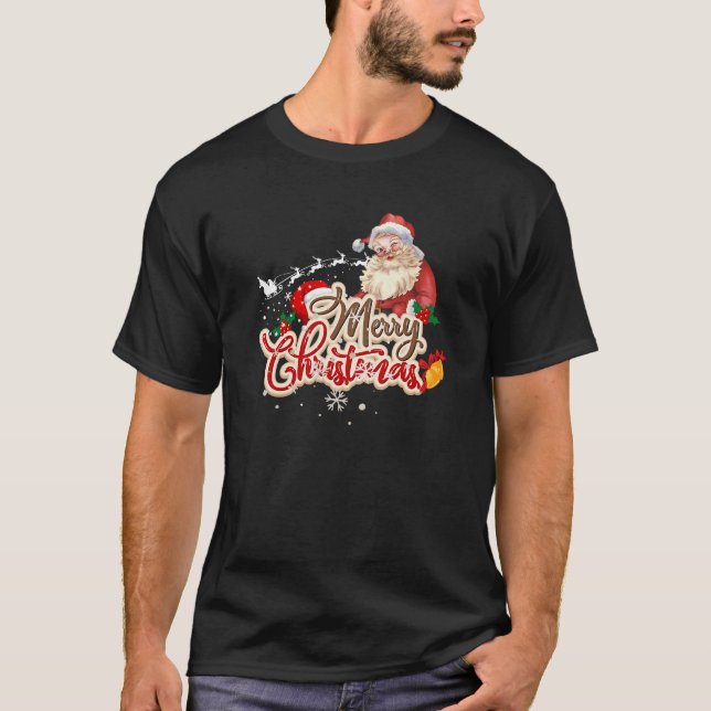 Vintage Winking Santa Claus Merry Christmas T-Shirt (Front)