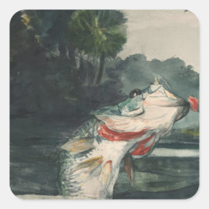 Vintage Winslow Homer Life-Size Black Bass Square Sticker