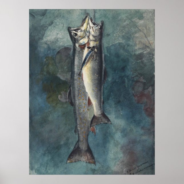 Vintage Winslow Homer Two Trout Postcard Poster (Front)