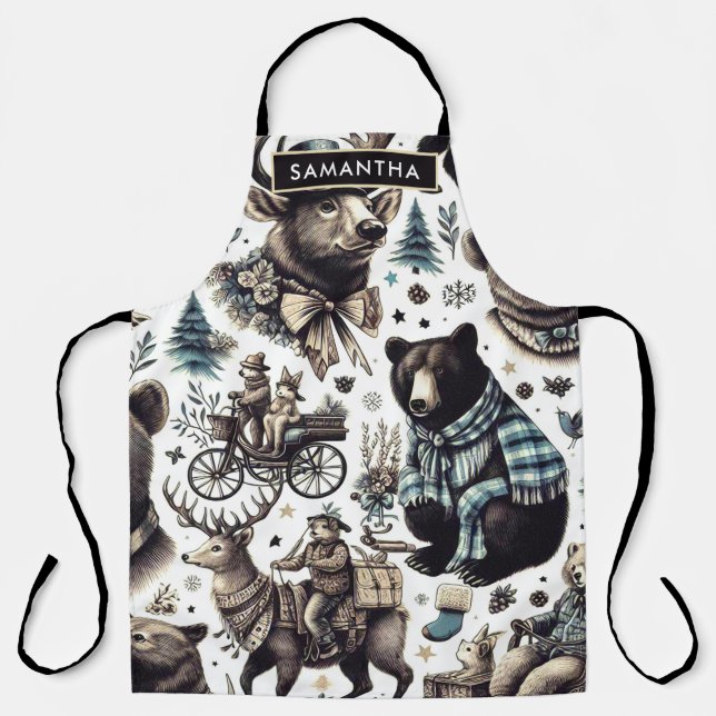 Vintage Winter Animals Pattern Apron (Front)