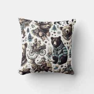 Vintage Winter Animals Pattern Cushion