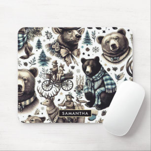 Vintage Winter Animals Pattern Mouse Pad