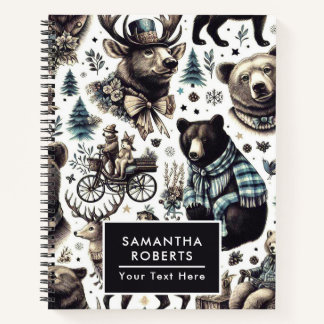 Vintage Winter Animals Pattern Notebook
