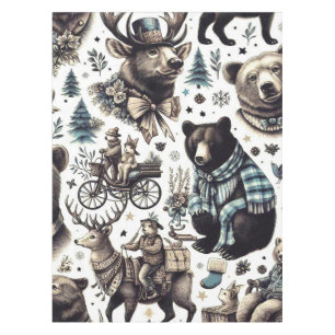 Vintage Winter Animals Pattern Tablecloth