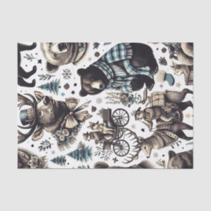 Vintage Winter Animals Pattern Tissue Paper