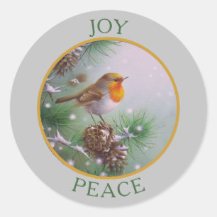 Vintage Winter Bird Joy Peace Christmas Classic Round Sticker