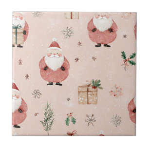 Vintage Winter Botanical Santa Dusty Rose Pink Ceramic Tile