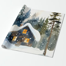 Vintage Winter Cabin Watercolor Christmas