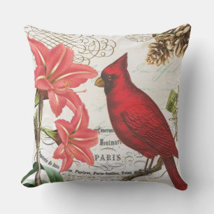 vintage winter cardinal cushion