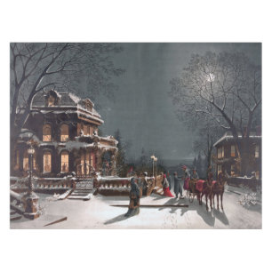 Vintage Winter Christmas eve by moonlight Tablecloth