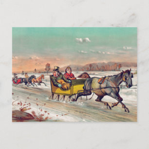 Vintage Winter Christmas Sleigh Postcard