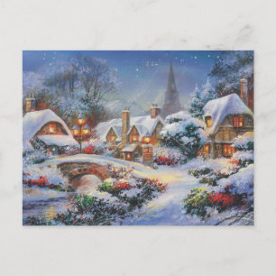 Vintage Winter Christmas Village Holiday Postcard