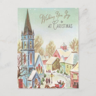 Vintage Winter Christmas Village Scene Holiday Postcard