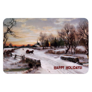 Vintage Winter Country Scene Christmas Gift  Magnet
