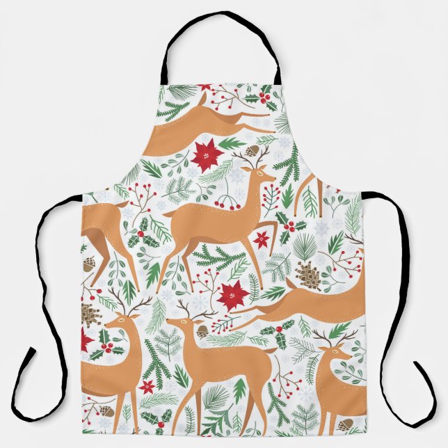 Vintage winter deer seamless pattern. Christmas ba Apron (Front)