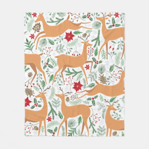 Vintage winter deer seamless pattern. Christmas ba Fleece Blanket