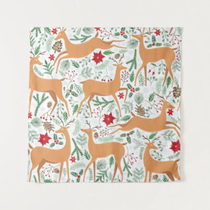 Vintage winter deer seamless pattern. Christmas ba Tapestry