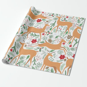 Vintage winter deer seamless pattern. Christmas ba Wrapping Paper