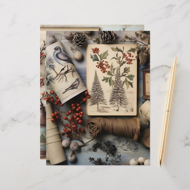 Vintage Winter Ephemera Scrapbook Paper (Front/Back In Situ)