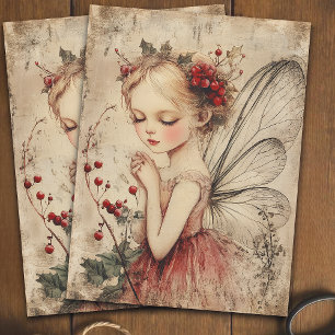 Vintage Winter Fairy with Red Berry Decoupage Tissue Paper