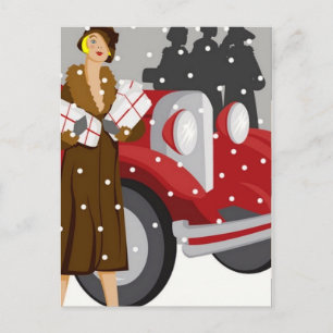 Vintage Winter Fashion Illustration Elegant 1920s Postcard