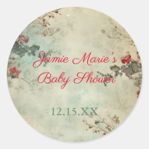 Vintage Winter Floral Christmas Baby Shower Classic Round Sticker