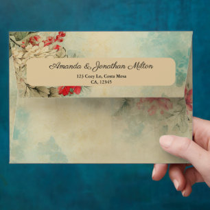 Vintage Winter Floral Christmas Pre-addressed Envelope