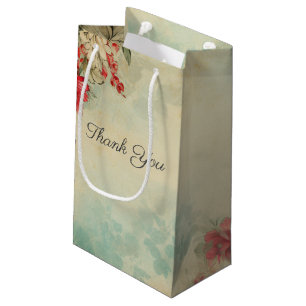 Vintage Winter Floral Thank You Favor Gift Bag